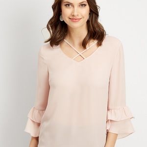 Maurices Lattice Neck Bell Sleeve Blouse